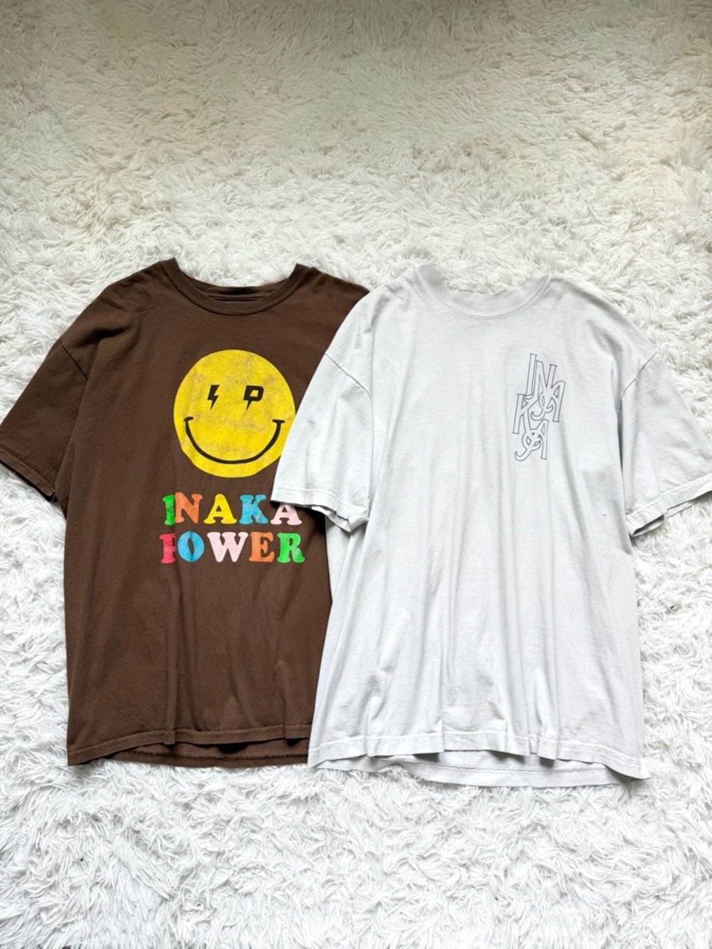 Inaka Power Brown & White Short Sleeve Graphic Tees